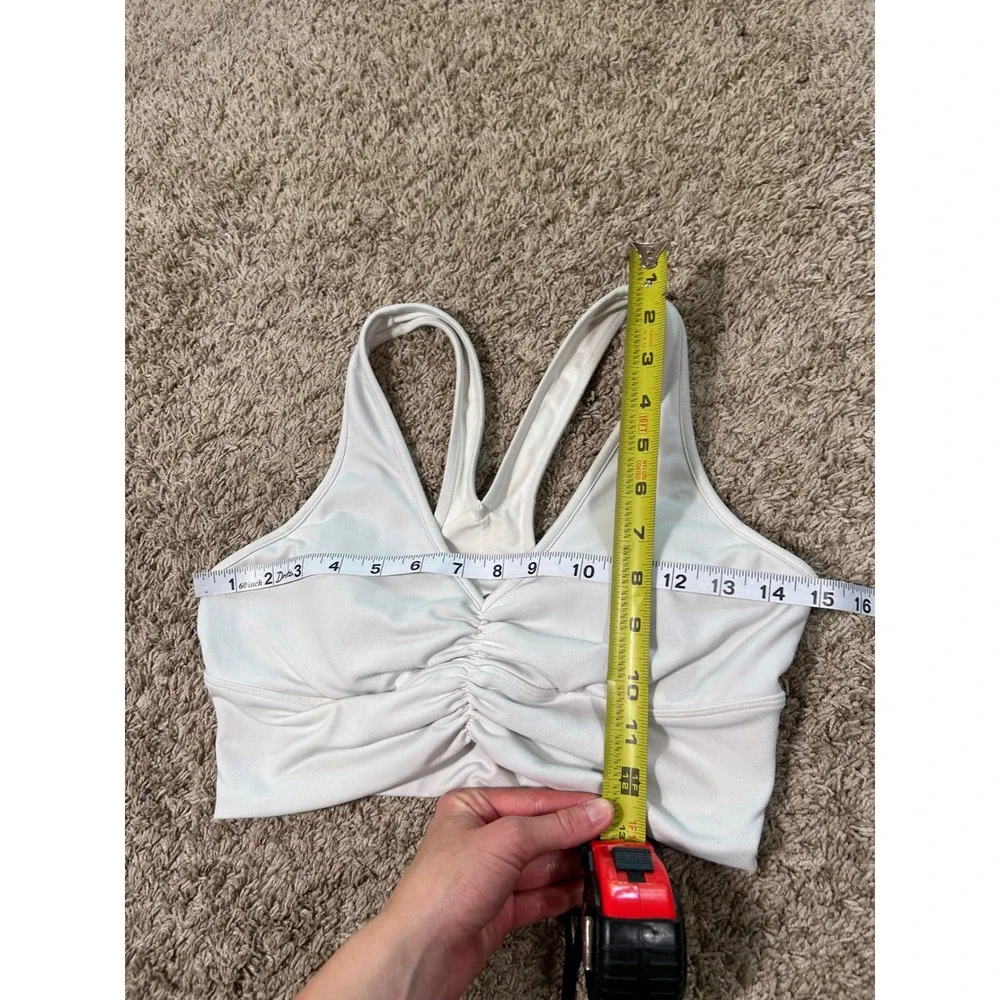 Alo Yoga Wild Thing Bra Airlift Ruched V-Neck Racerback Bone White Womens Medium